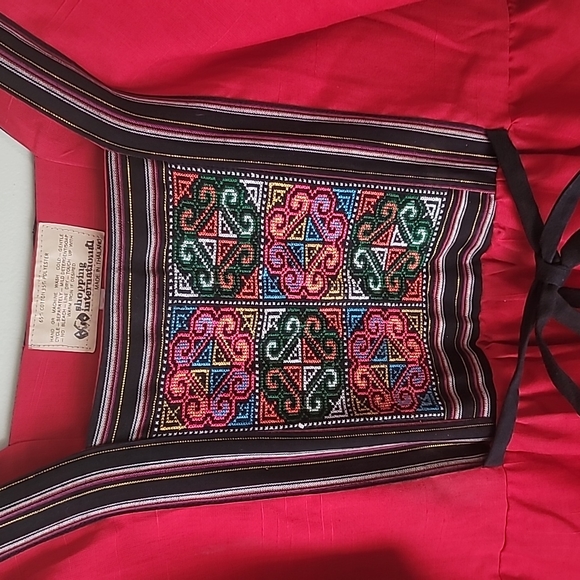 TRADITIONAL EMBROIDERY EMBELLISHED PEASANT BOHO CEREMONIAL Dress SIZE L - Picture 2 of 9